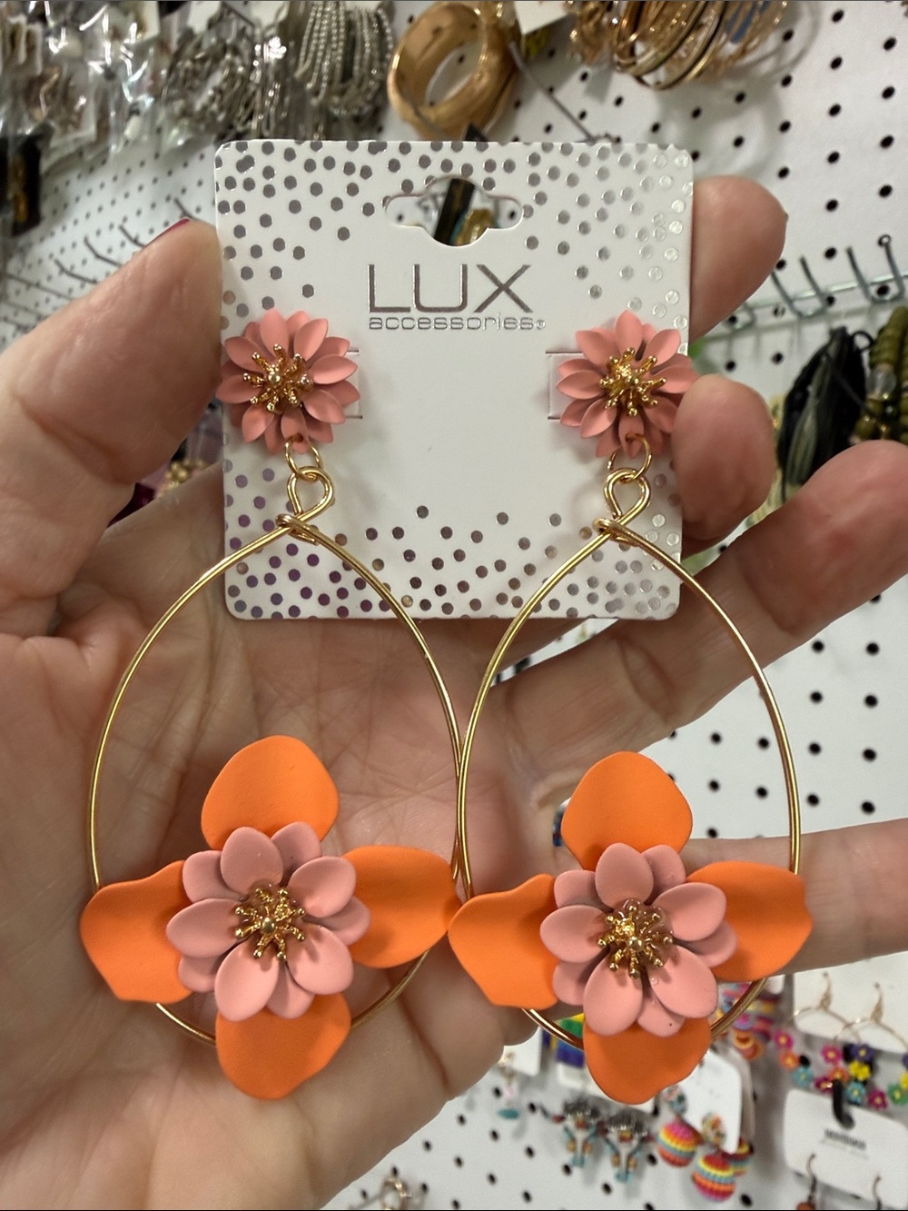 Lux Pink and Orange Floral Earrings